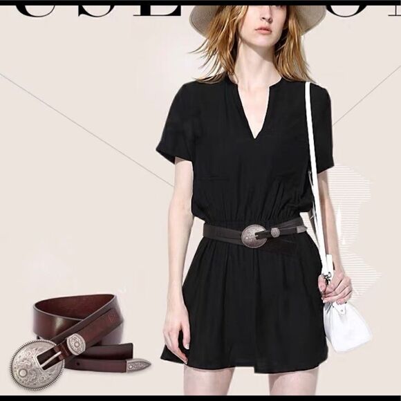 Vintage Style Genuine leather Belt with Floral Engraved Pattern Buckle - Picture 4 of 16